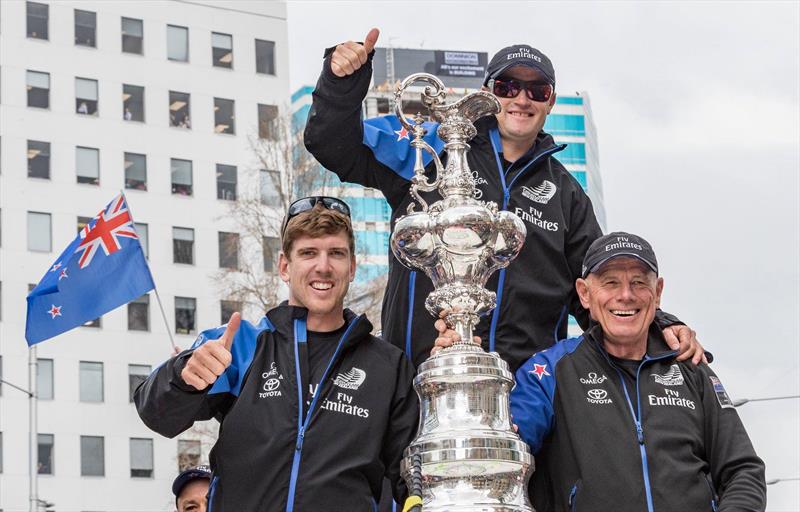 Peter Burling, Glenn Ashby and Grant Dalton  - America's Cup Parade - June 2017 photo copyright Carlo Borlenghi taken at Royal New Zealand Yacht Squadron and featuring the ACC class