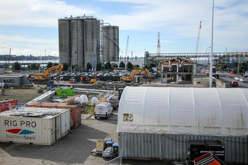 Emirates Team New Zealand's old base building is part demolished as part of the Site 18 superyacht development - America's Cup Base development - Auckland - Wynyard Edge Alliance - July 25, 2019 - photo © Richard Gladwell, Sail World NZ