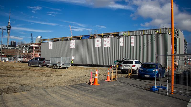 Northern side on INEOS Team UK base, under development, looking across Wynyard Wharf towards Emirates Team NZ base on Auckland City - photo © Richard Gladwell / Sail-World.com