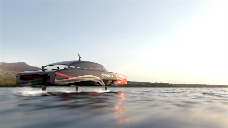 A hydrogen powered AC75 chase boat speeds down the Rangitoto Channel  photo copyright Emirates Team NZ taken at Royal New Zealand Yacht Squadron and featuring the ACC class