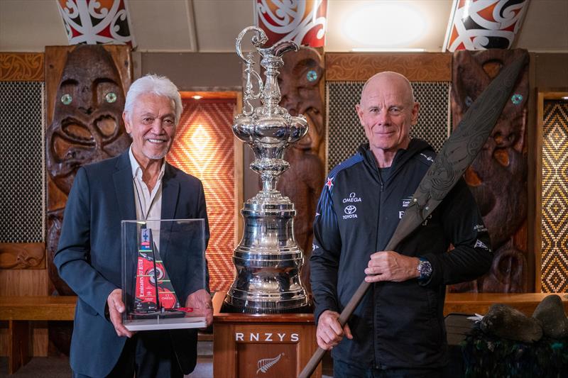 Emirates Team New Zealand CEO Grant Dalton and Ngati Whatua Orakei kaumatua Alec Hawke beside the America's Cup  - September 29, 2022 - photo © Emirates Team New Zealand