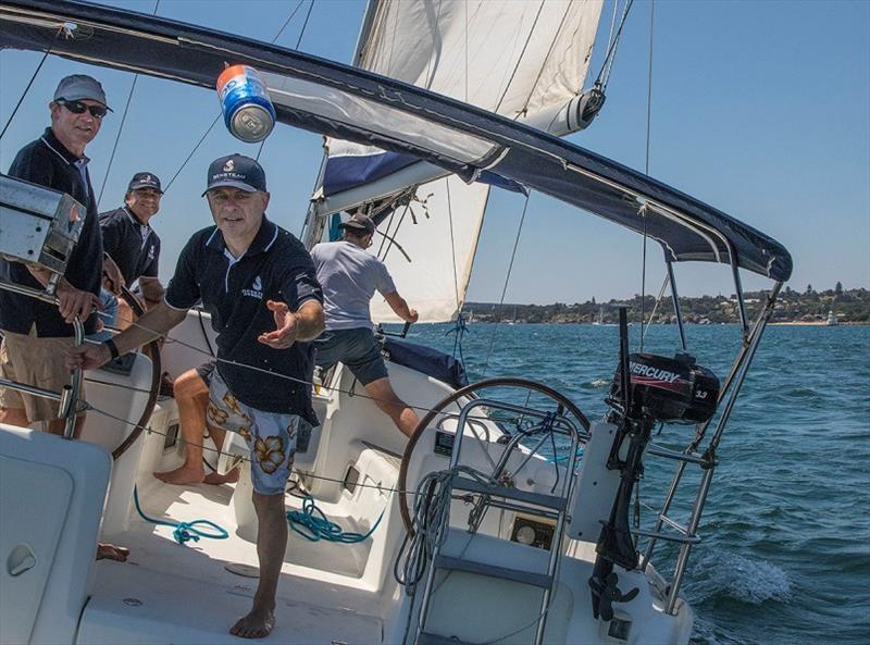 No Safari Suits for Moondance this year, but they were keen to ensure the crew on the chase boat were well hydrated. Thanks! photo copyright John Curnow taken at  and featuring the Beneteau class