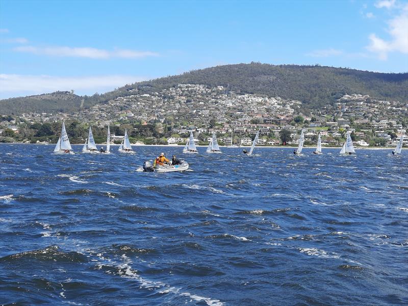 International Cadet fleet training off Sandy Bay Sailing Club photo copyright Jory Linscott taken at Sandy Bay Sailing Club and featuring the Cadet class