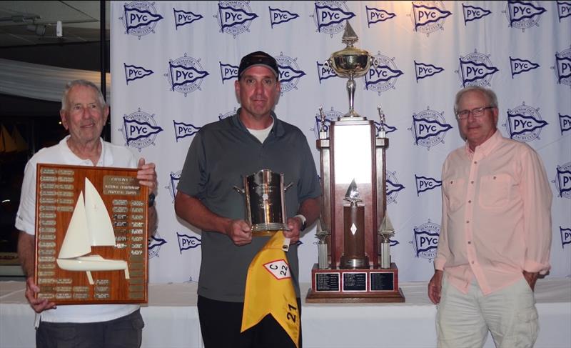 Gold Fleet winner Justin Chambers 'Buc-ee' with his crew Doug Thome and Winn Story sailing 'Buc-ee'  took the Gold Fleet series to win the 2021 Catalina 22 National Championships with a perfect 7 points in 7 races. - photo © Talbot Wilson