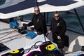 Pete Goss and Dave Summers in their new Cornish-built Dazcat 'DMS Vinyl' 