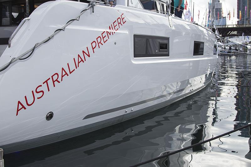 Reflections give an idea as to the amount of step involved in the Lagoon 46's hulls. - photo © John Curnow