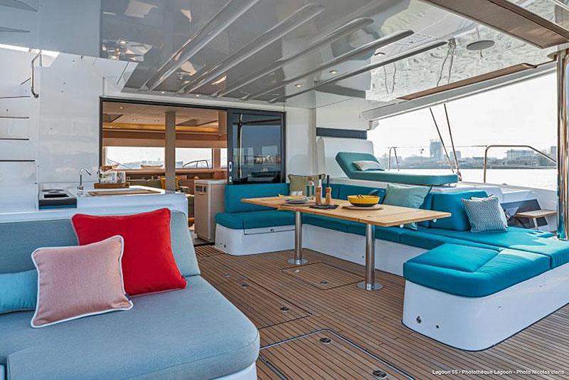 Multiple lounge areas out aft on the Lagoon 55 photo copyright Lagoon taken at  and featuring the Catamaran class
