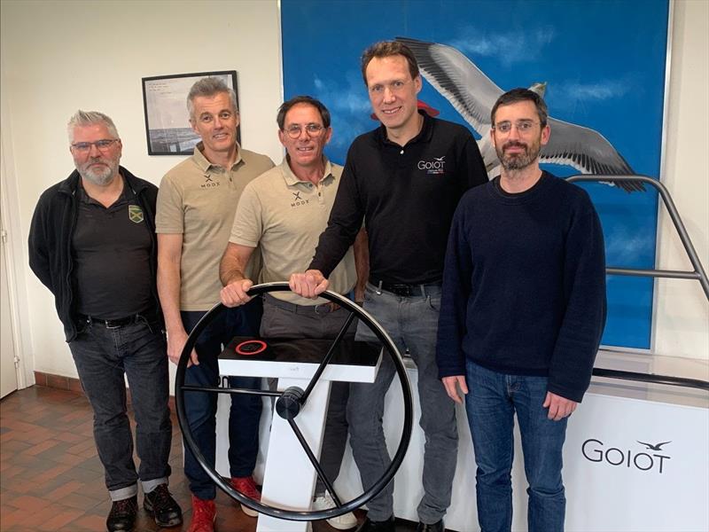 Christian LEBAS (Design engineer - GOIOT), Jean-Marc LE NORMANT (CTO - MODX), Franck DAVID (CEO - MODX), Arnaud LEBLAIS (CEO - GOIOT), Matthieu RUAULT (I&D director - GOIOT) - photo © MODX Catamarans