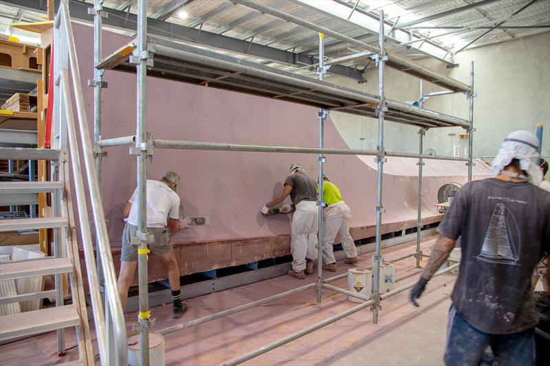 Working away on the super-fine entry of the Cure 55 photo copyright John Curnow taken at  and featuring the Catamaran class