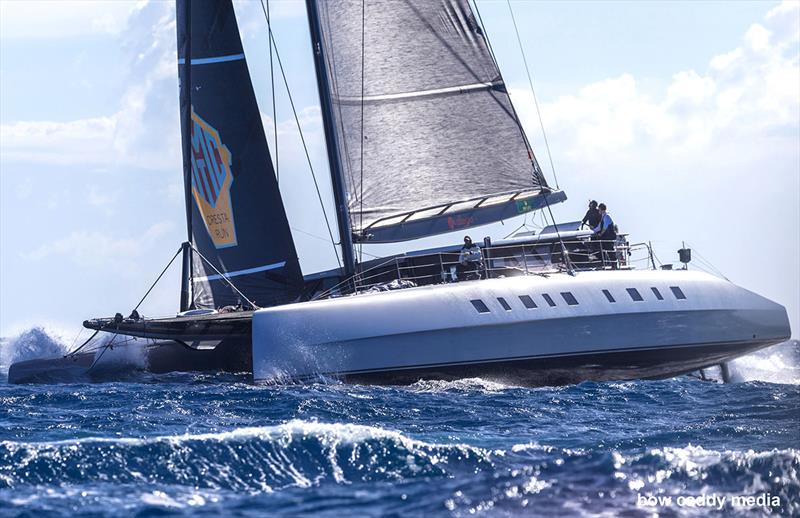 Allegra in the remnants of the Mistral photo copyright Bow Caddy Media taken at Yacht Club Costa Smeralda and featuring the Catamaran class