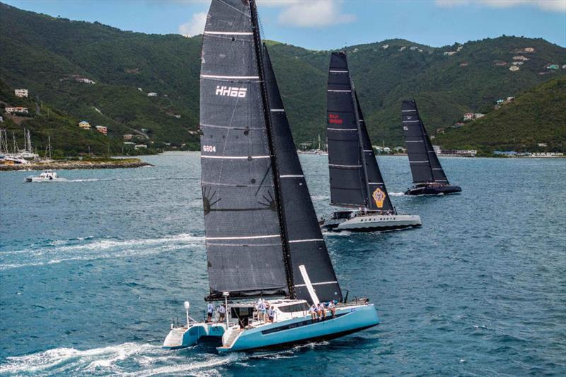 Adrian Lee's HH66 Lee Overlay Partners 3 (ex Nemo) at the start of the 2024 Round Tortola Race photo copyright Alex-Turnbull.com taken at Royal BVI Yacht Club and featuring the Catamaran class