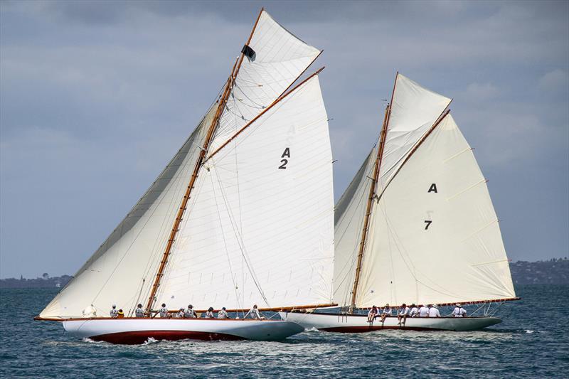 Rawhiti (1905 Logan) - and Rainbow (1895 Logan) - Mahurangi Regatta - January 29, 2022 - photo © Richard Gladwell - Sail-World.com/nz