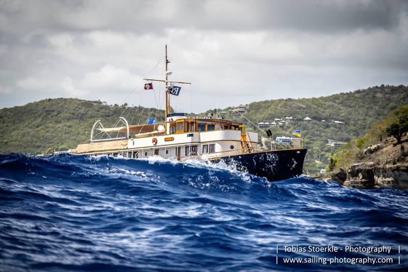 We are very grateful to our beautiful committee boat, motor yacht Marie - 2025 Antigua Classic Yacht Regatta - photo © Tobias Stoerkle