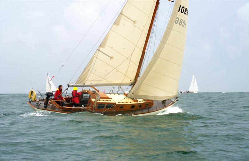 1958 Robert Clark designed Orthops powers to windward in Race 1 - Falmouth Classics 2025 photo copyright Jan Pentreath taken at Royal Cornwall Yacht Club and featuring the Classic Yachts class