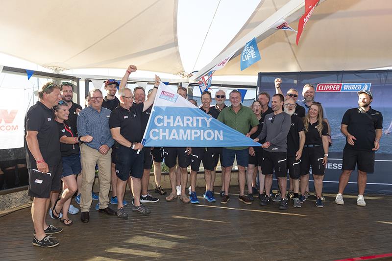 Bekezela celebrate winning the Charity Champion Award - Clipper Race 4: Marlow Roaring Forties Challenge photo copyright Clipper Round the World Race taken at  and featuring the Clipper 70 class