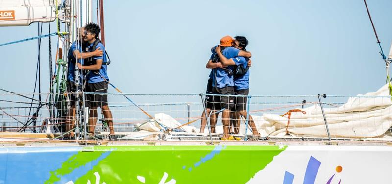 Hugs as Zhuhai cross the Finish Line - Race 5: Sta-Lok Endurance Test  photo copyright Clipper Race taken at  and featuring the Clipper 70 class