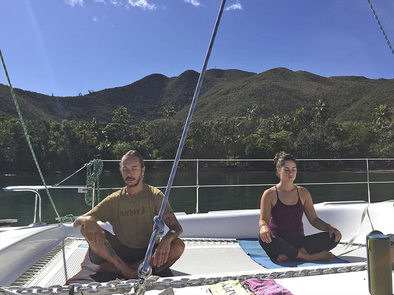 Friends sailing on another vessel missing my classes and it was no good ashore to do it, so they came to my boat and we did it on the bow in New Caledonia photo copyright Leanne Hembrow taken at  and featuring the Cruising Yacht class