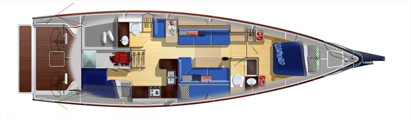 LM46 hull #2 `Arcadia` - Starboard aft cabin and second head to Port plus Lazarette photo copyright Lyman-Morse Boatbuilding taken at  and featuring the Cruising Yacht class