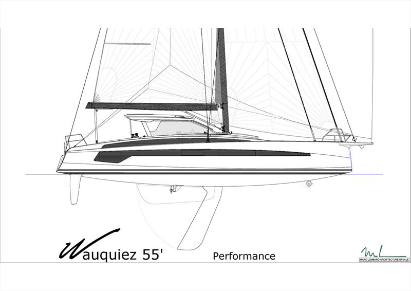 Profile view of the Perfromance version of the Wauquiez 55 - photo © Mark Lombard Yacht Design Group