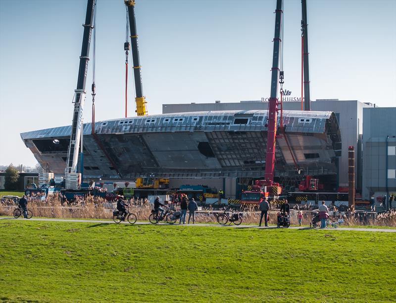Precision lifting and turning operation at the Vollenhove shipyard - photo © Royal Huisman
