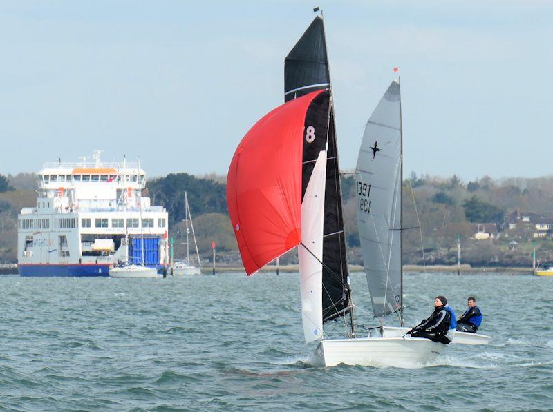 David & Vicky Lenz ahead of Nigel King in the LTSC Sunday Early Points Series race 6 photo copyright Richard Russell taken at Lymington Town Sailing Club and featuring the Dinghy class