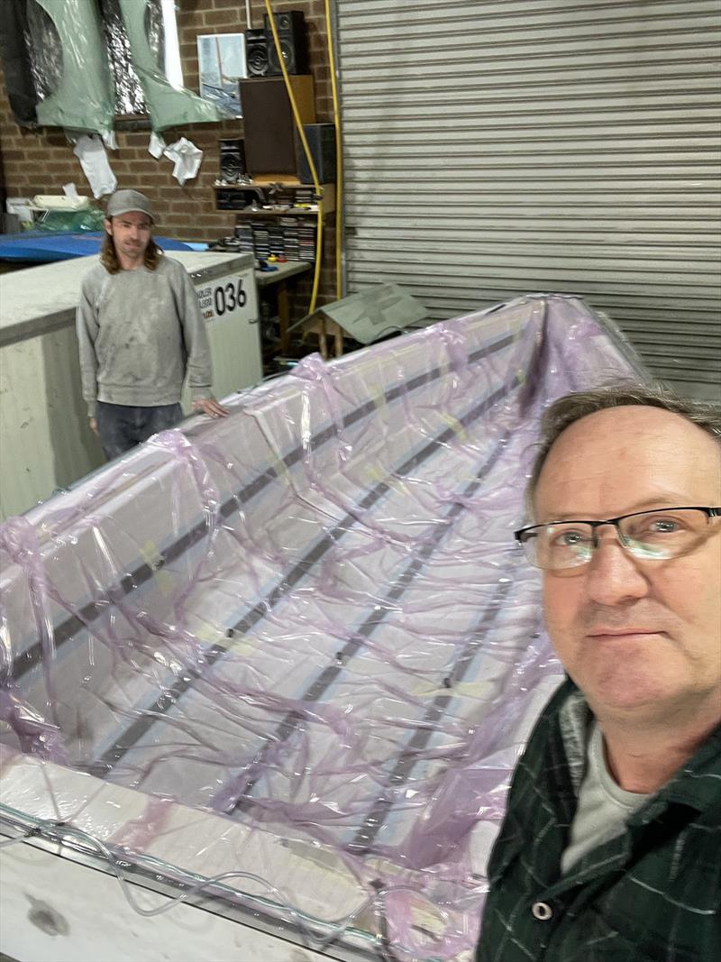 John and Sam at the left with the current Javelin hull ready to infuse photo copyright Kinetix taken at  and featuring the Dinghy class