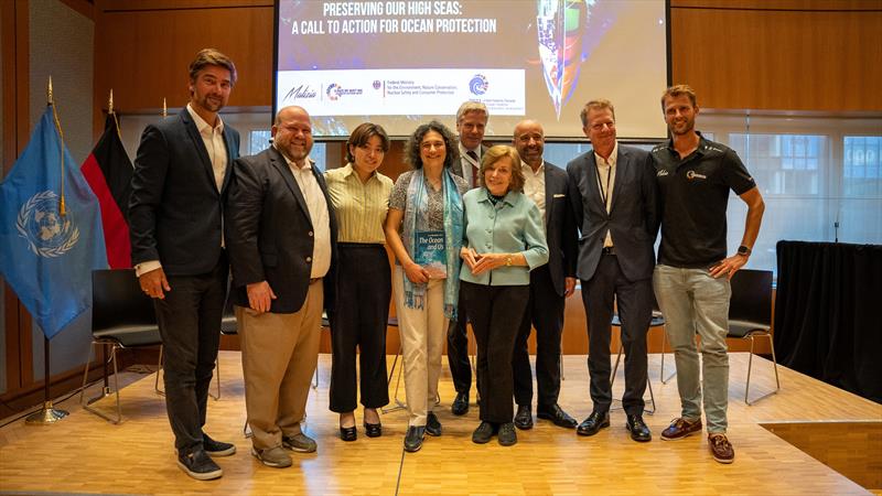 Boris Herrmann (left) and Farah Obaidullah (fourth from the left) at the Malizia panel debate in New York on the urgency to protect the High Seas this 23rd May - photo © Dani Devine / Team Malizia