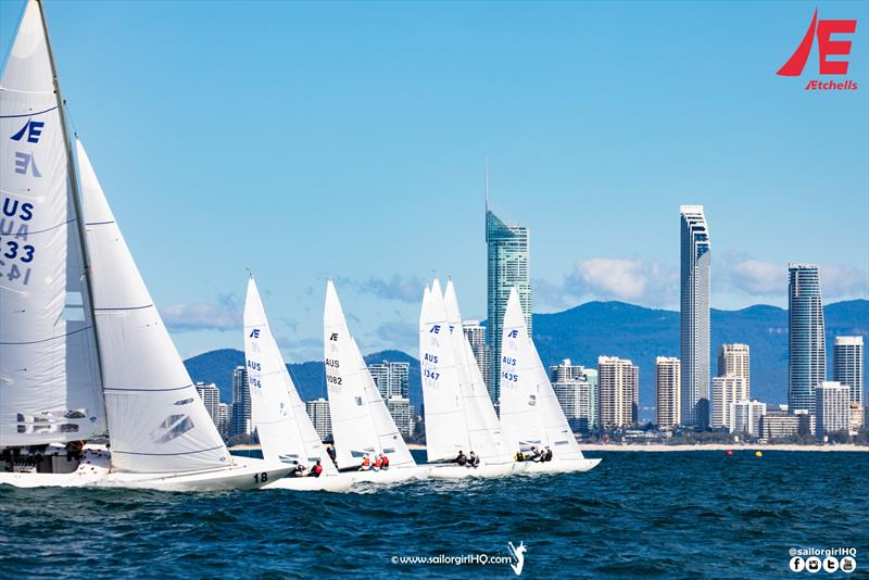 Beating past Surfers - 2022 Gold Coast and Australasian Etchells Championship photo copyright Nic Douglass @sailorgirlhq taken at  and featuring the Etchells class