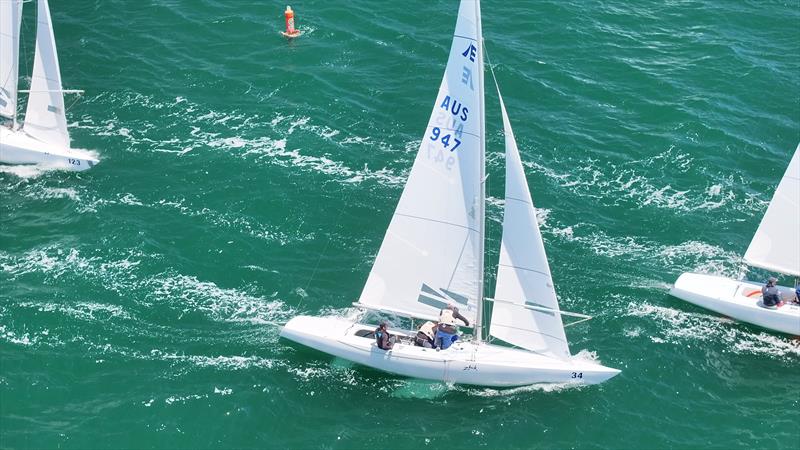 Etchells NSW State Championship 2024 - Magpie coming into the top mark photo copyright Terry Calley for Hippodrone taken at Royal Prince Alfred Yacht Club and featuring the Etchells class