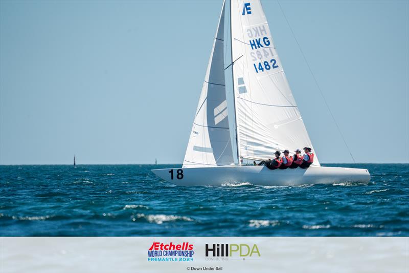 HKG1482 Racer CC. Mark Thornburrow, Malcolm Page, Mike Huang and Julian Plante on day 3 of the 2024 Etchells World Championships photo copyright Alex Dare, Down Under Sail taken at Fremantle Sailing Club and featuring the Etchells class