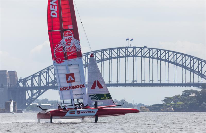 Denmark SailGP Team our training on Sydney Harbour for the first time ahead the SAIL GP Season 2. Photo: Brian Carlin / SailGP photo copyright Brian Carlin / SailGP / SailGPDenmark taken at Royal Sydney Yacht Squadron and featuring the F50 class