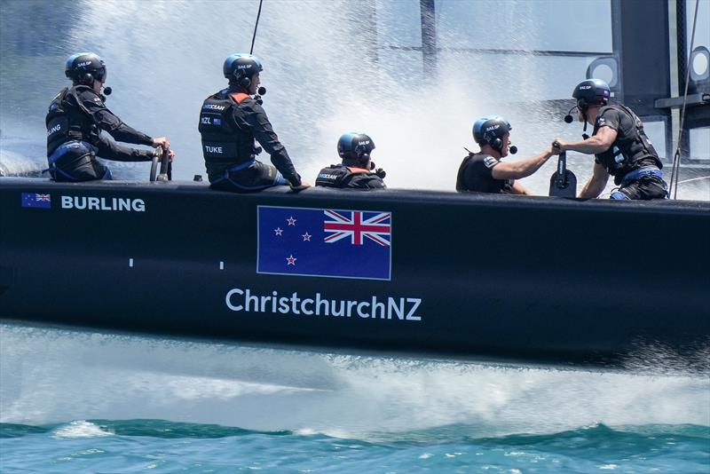 New Zealand SailGP Team helmed by Peter Burling in Friday action during Bermuda SailGP  photo copyright Bob Martin/SailGP taken at Royal Bermuda Yacht Club and featuring the F50 class