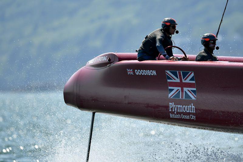 Paul Goodison driving the Great Britain SailGP Team F50 - Day 1 at Great Britain SailGP (Event 3, Season 2) in Plymouth photo copyright Ricardo Pinto for SailGP taken at Royal Plymouth Corinthian Yacht Club and featuring the F50 class