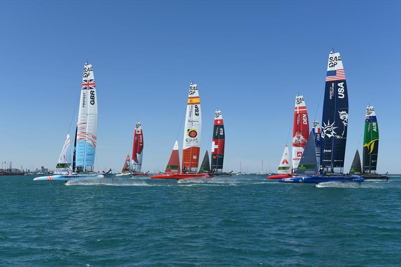 Canada in their preferred starting position on the Committee Boat end of the start line on Race Day 1 of the T-Mobile United States Sail Grand Prix - photo © Ricardo Pinto/SailGP