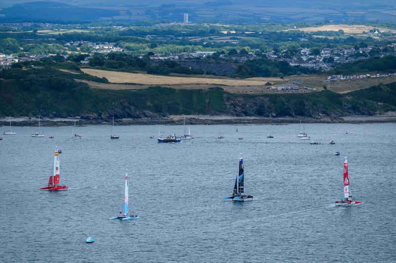 Spain SailGP Team, Great Britain SailGP Team, New Zealand SailGP Team and Denmark SailGP Team in action on Race Day 2 of the Great Britain Sail Grand Prix | Plymouth in Plymouth, England. July 31 - photo © Jon Super /SailGP