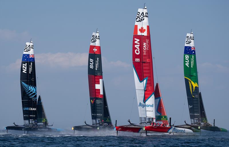 New Zealand SailGP Team , Switzerland SailGP Team , Canada SailGP Team  and Australia SailGP Team  in action during a practice session ahead of the Denmark Sail Grand Prix in Copenhagen, Denmark. August 18 - photo © Bob Martin/SailGP