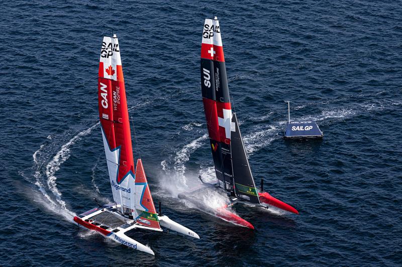 Canada SailGP Team and Switzerland SailGP Team in action during a practice session ahead of the of the Denmark Sail Grand Prix in Copenhagen, Denmark. August 18. - photo © David Gray / SailGP