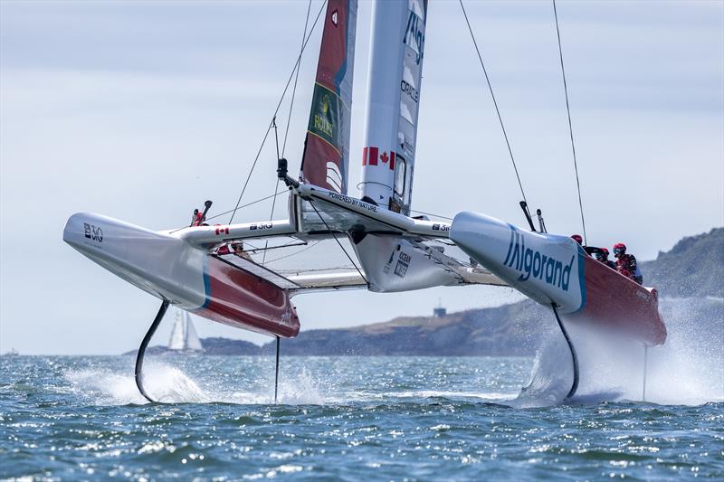 Canada SailGP Team helmed by Phil Robertson in action on Race Day 1 of the Great Britain Sail Grand Prix | Plymouth in Plymouth, England. 30th July photo copyright Felix Diemer/SailGP taken at Royal Canadian Yacht Club and featuring the F50 class