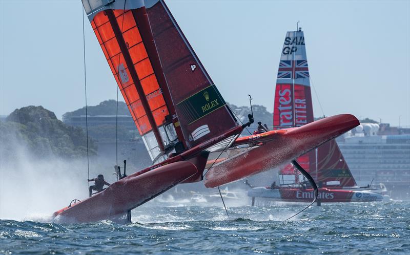 Spain SailGP Team helmed by Diego Botin on Race Day 1 of the KPMG Australia Sail Grand Prix in Sydney, - photo © Chloe Knott for SailGP