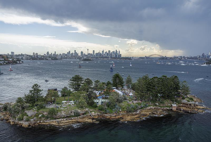 A view of Genesis Island as the SailGP fleet race past on Race Day 1 of the KPMG Australia Sail Grand Prix in Sydney, Australia photo copyright Simon Bruty for SailGP taken at  and featuring the F50 class