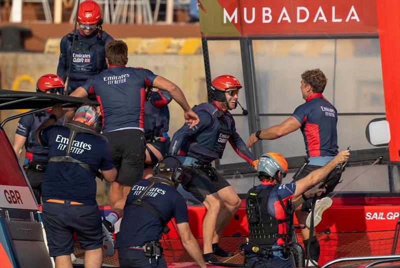  Congratulations by the Emirates Great Britain SailGP Team after winning the SailGP Championship trophy Race Day 2 of the Mubadala Abu Dhabi Sail Grand Prix Season Grand Final - November 30, 2025 - photo © Felix Diemer/SailGP