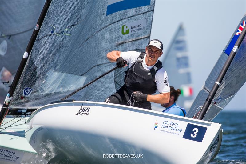 Andy Maloney leads after Day 1 of racing in the 2021 Finn Gold Cup in Porto photo copyright Robert Deaves / Finn Class taken at Vilamoura Sailing and featuring the Finn class