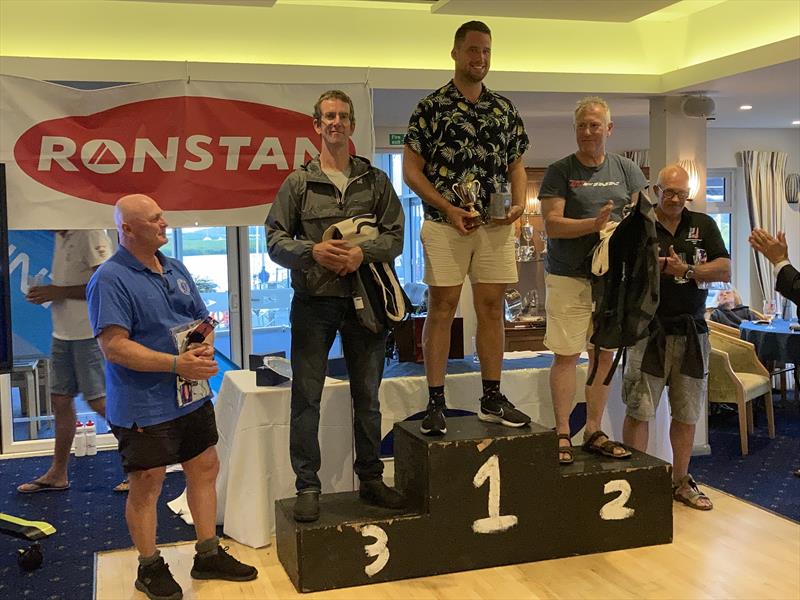 Podium in the Ronstan British Finn Nationals at Christchurch (l-r) Nick Craig 3rd, Cameron Tweedle 1st, John Greenwood 2nd - photo © Lotte Johnson & Gareth James