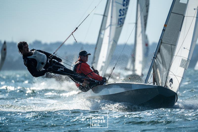 Ben Schulz and Angus Higgins in Rip Tide - Fireball Worlds at Geelong day 1 photo copyright Alex Dare, Down Under Sail taken at Royal Geelong Yacht Club and featuring the Fireball class