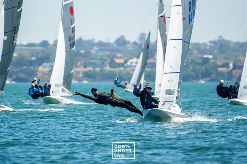 John Heywood and Daniel George on Renegade had a solid day - Fireball Worlds at Geelong day 2 photo copyright Alex Dare, Down Under Sail taken at Royal Geelong Yacht Club and featuring the Fireball class