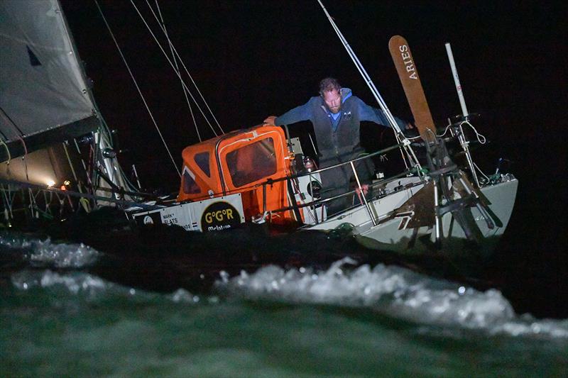 Mark Slats arriving off Les Sables d'Olonne to take second place in the 2018 Golden Globe Race last night - photo © Christophe Favreau / PPL / GGR