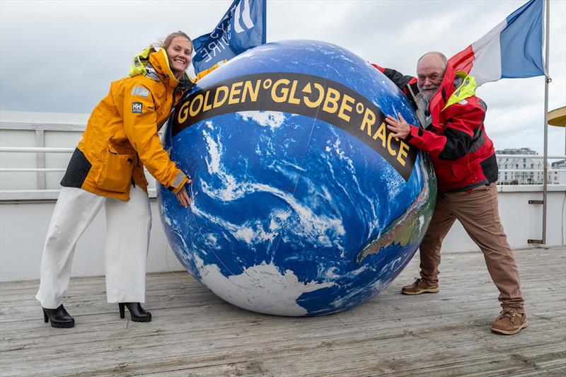 Entrant Helga Marie (Mara) Løvenskiold Kveseth (Left ), one of the two women in the GGR2026, with race organizer Don McIntyre - photo © Rob Havill / GGR 2026
