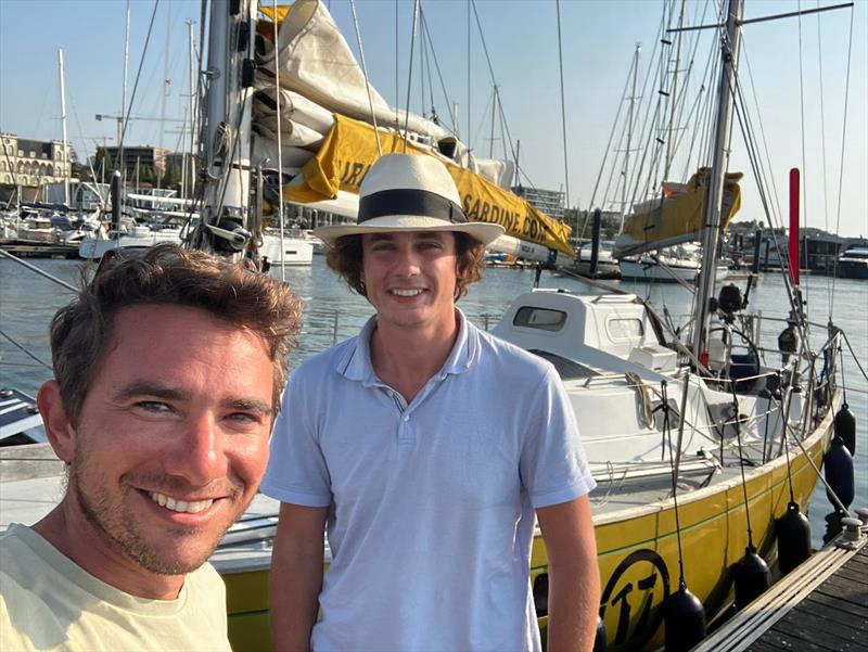 A sign from above? GGR-addict Daniel Pinsky (Left) meets 20-year-old dreamer Louis Kerdelhué in front of his ex-GGR boat in Porto – one preparing for #GGR2026, and two months later, Daniel sold his boat, bought a Baba 35 in America and entered the GGR2026 - photo © Daniel Pinsky / GGR2026