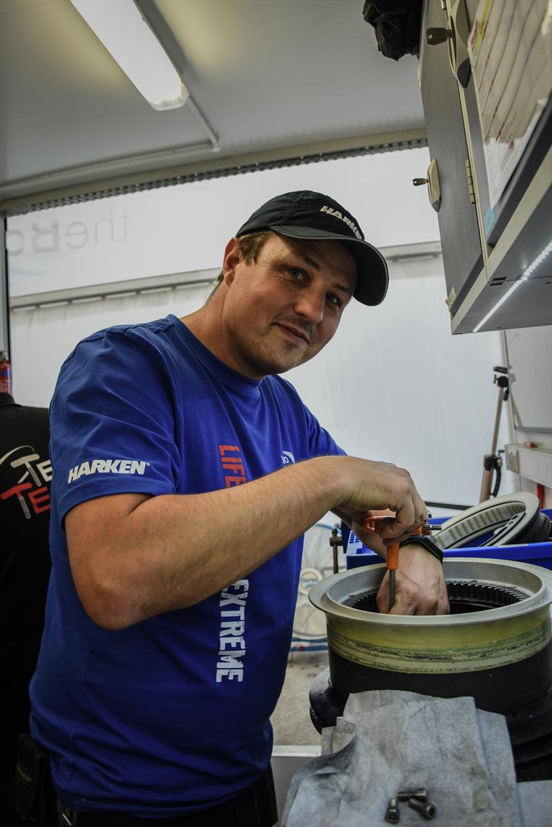 The Harken team servicing the Volvo Ocean Race yachts in Cape Town photo copyright Hannah Cotterell Media taken at  and featuring the  class