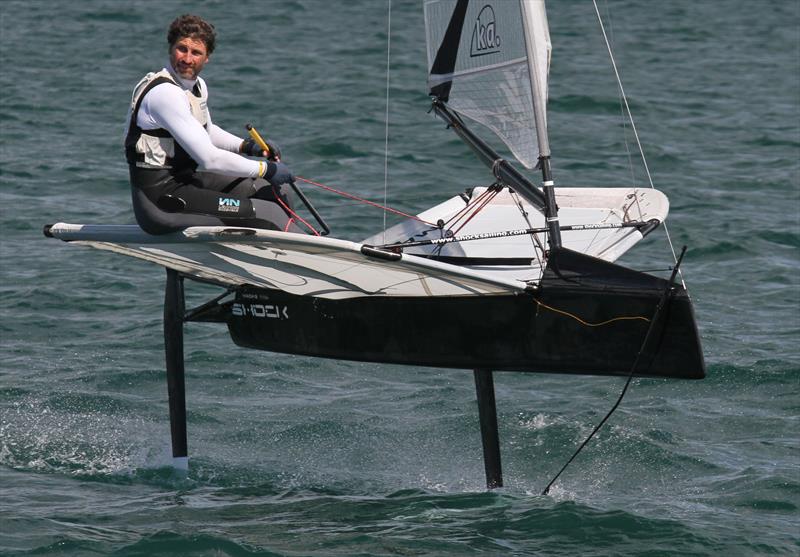 Simon Hiscocks on day 3 of the VRsport.tv International Moth UK Nationals in Weymouth photo copyright Mark Jardine / IMCA UK taken at Weymouth & Portland Sailing Academy and featuring the International Moth class